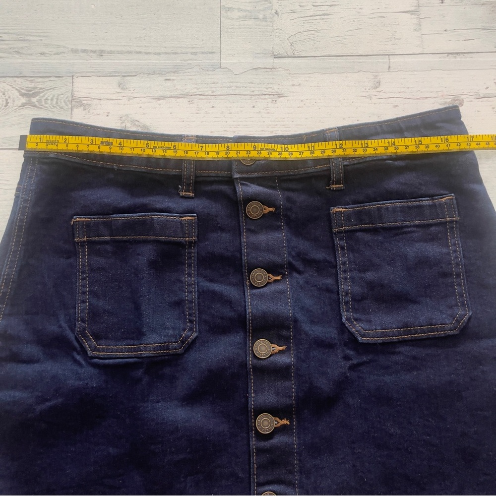 Gap Button Front Dark Denim Stretch Mini Skirt 12 - image 8